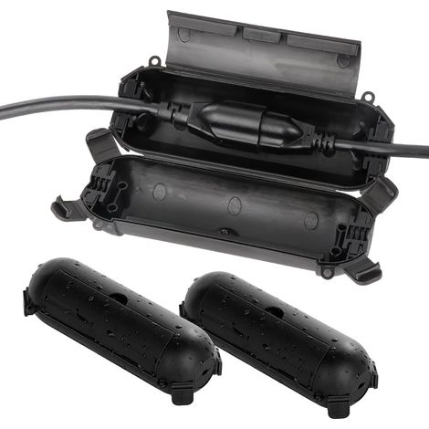 Lot de 2 Boîte de jonction de sécurité extérieure étanche pour câbles, rallonges et protection de prises, noir (1/5)