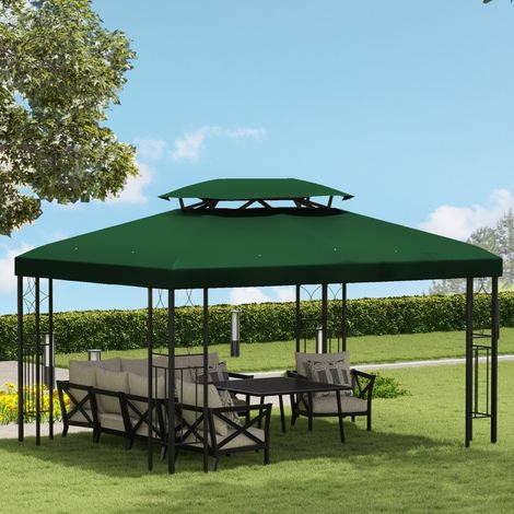 Toiture de rechange pour tonnelle 3 x 4 m, hydrofuge, double toit, en polyester, verte.