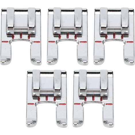 Juego de 5 prensatelas de acero inoxidable para puntada satinada, accesorios multifuncionales para máquinas de coser domésticas.
