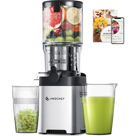 Extracteur de Jus 136mm, Centrifugeuse Lente 180W, Machine à Jus Fruits et Légumes pour Cuisine, Presse Agrume Électrique pour Petit-Déjeuner, Inox, Facile à Nettoyer (1/5)