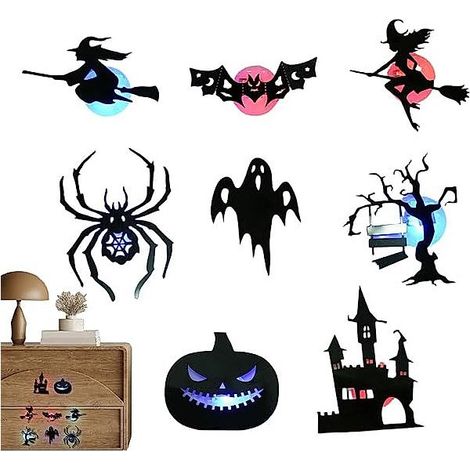 Lot de 8 décorations murales Halloween effrayantes avec LED à piles (1/5)