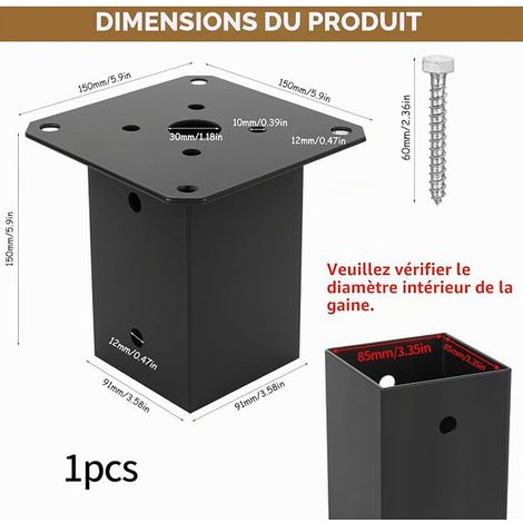 Support Poteau Bois à Visser 90x90x150 mm (1/4)