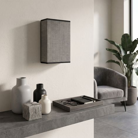 Aplique de Pared en Rafia Gris Cinta Negra  Serie KAINDA (1/5)