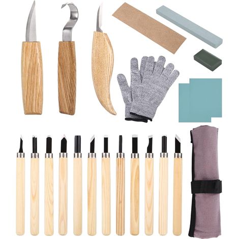 Couteau Sculpture Bois, 22 Pièces Outils Sculpture Sur Bois, Ciseaux Bois Outils De Sculpture, Amélioré Ciseaux Bois Pour La Sculpture Sur Bois,Pour Débutants Menuisier Sculpteurs. (1/5)