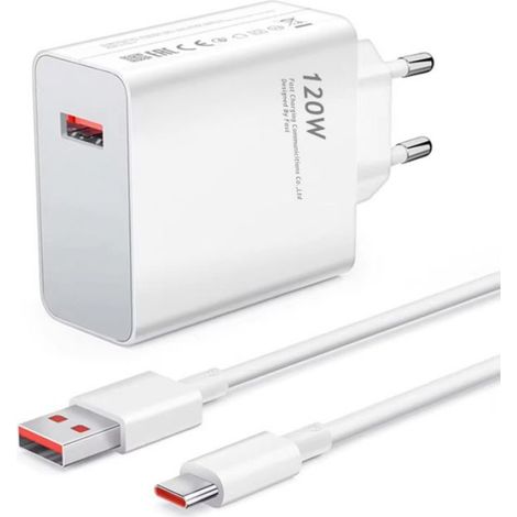 Chargeur 120 W - 6 A - Prise UE - USB Type-C - Compatible Xiaomi Redmi - Câble Inclus 1 M (1/5)