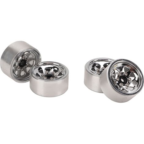 Lot de 4 jantes métalliques de rechange universelles et légères de 2,5 cm (1 pouce) pour voitures RC, couleur argent. (1/5)