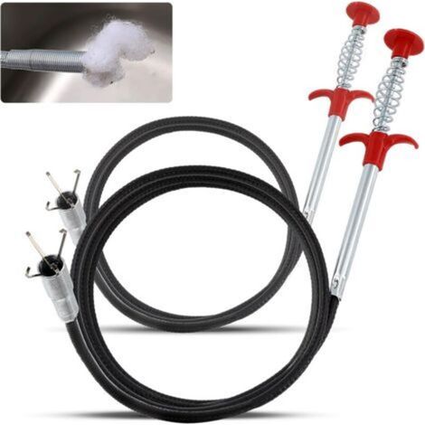 Telescopic drain cleaner for sinks and toilets – Set of 2 adjustable stainless steel clamps, extendable length up to 100 cm