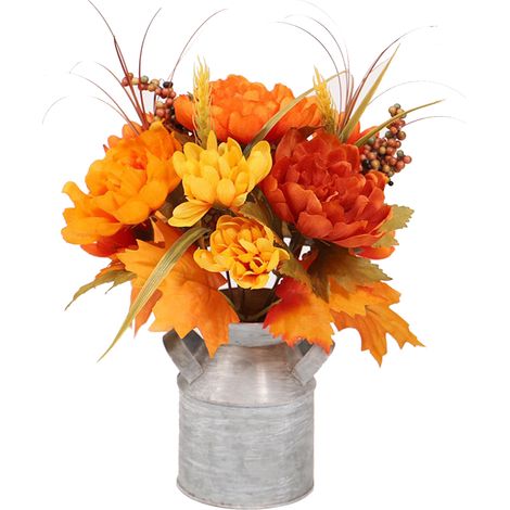 Bouquet artificiel automne - Composition érable et baies orange en pot métal, 30x20cm, décoration intérieure élégante sans entretien (1/5)