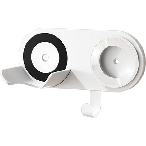 Support Seche Cheveux, Porte Mural Sèche-Cheveux Magnétique, avec Crochet Range-Câbles, pour Poignée de Sèche-Cheveux 5cm(Blanc) (1/5)