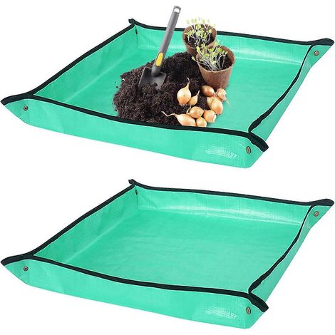 Lot de 2 tapis de jardinage imperméables et pliables pour plantation de fleurs et de plantes (68 x 68 cm), outils de rempotage, pour pots de fleurs et semi-légumes, intérieur et extérieur. (1/5)