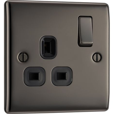 Prise métallique avec interrupteur poussoir simple Noir mat, NBN21B-01