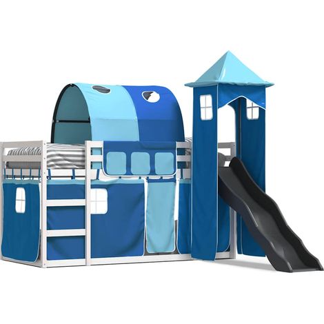Maison Exclusive - Letto a Castello con Scivolo e Tende Blu 90x190 cm