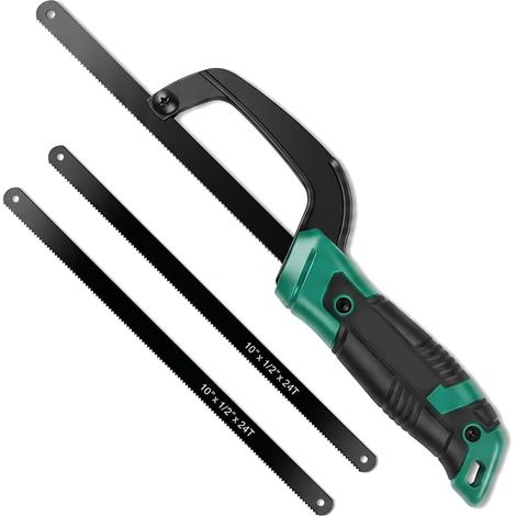 Mini Scie à Métaux 235mm, avec Cadre en Alliage d'Aluminium, 2 Lames Bimétalliques HSS, Poignée Antidérapante TPR, pour Coupe de Précision Bois, Métal (1/5)
