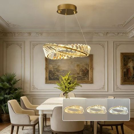 Plafonnier LED moderne, suspension minimaliste en cristal, luminaire décoratif — Idéal pour salons et salles à manger (Éclairage tricolore) (1/5)
