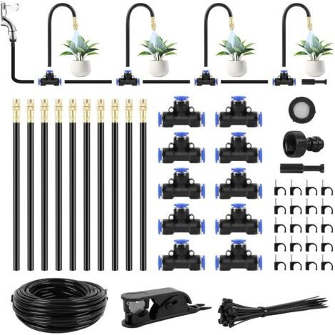 Kit d’Irrigation système de brumisation 15m avec 10 Buses de Brume avec Joint en T, système de Refroidissement extérieur par Brume, brumisateur pour terrasse, Jardin (1/5)