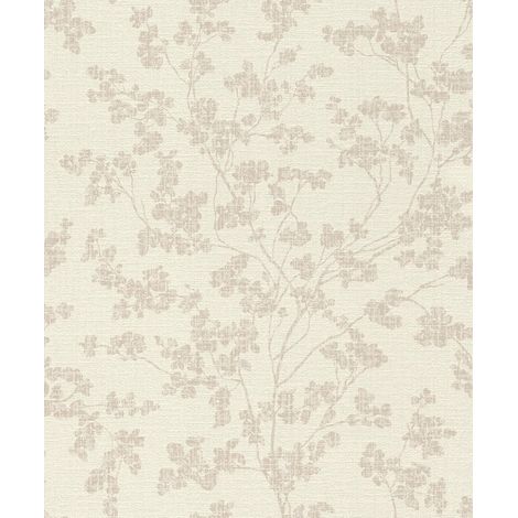 Papier peint intissé beige avec fleurs aspect lin Papier peint floral (1/5)