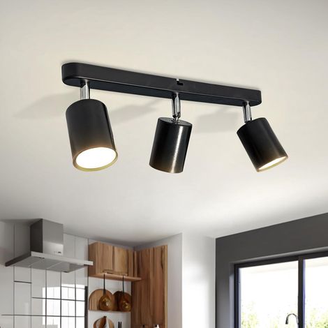 Plafonnier 3 Spot Orientable, Plafond Lampe avec 3 Ampoules 5W Blanc Chaud 3000K 430LM, à angle Réglable Noir GU10 Plafonnier, Lustre Pour la Cuisine (1/5)