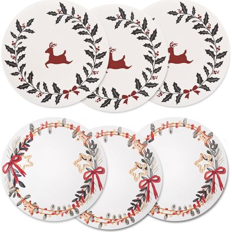 Sottopiatti Natale Set 6 Pz Rotondi 33 Cm Pvc Sotto Piatto Antimacchia Centrotavola Natalizio - Dis C (1/5)
