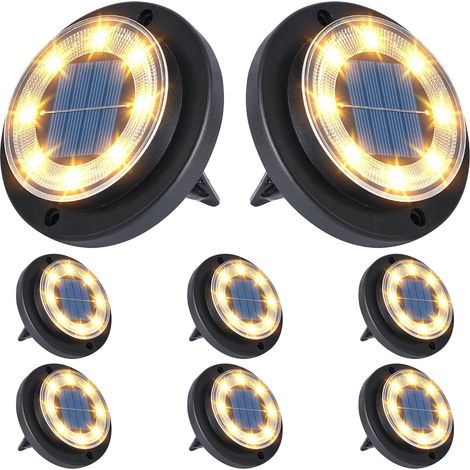 Lampes solaires de jardin extérieures à encastrer - 8 LED étanches pour allées, pelouse, terrasse (Blanc chaud, Lot de 8) (1/5)