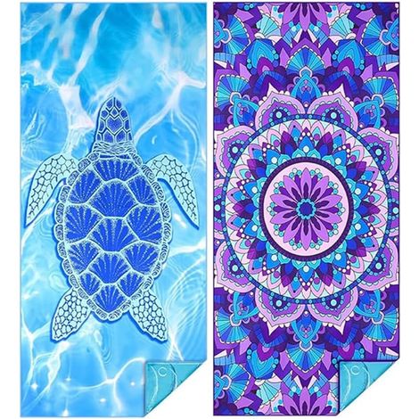 2 serviettes de plage microfibre, 180 x 90 cm, anti-sable, séchage rapide, motifs tropicaux (1/5)