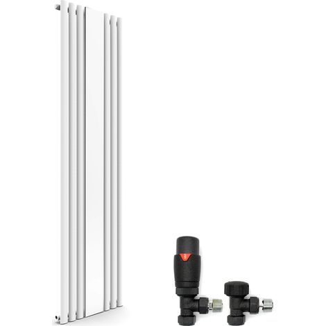 ELEGANT Vertical Column Bathroom Radiator 1800 x 499 mm Oval Single Panel Designer Heater White Mirror Radiator + Thermostatic Radiator Valves (1/5)