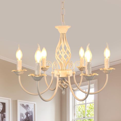 Lustres Vintage 6 Lumières, E14 Blanc Rustique Lampe Suspendue (1/5)