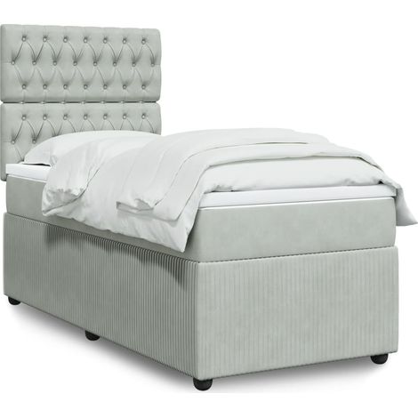 vidaXL Giroletto a Molle con Materasso Grigio Chiaro 90x200 cm Velluto (1/5)