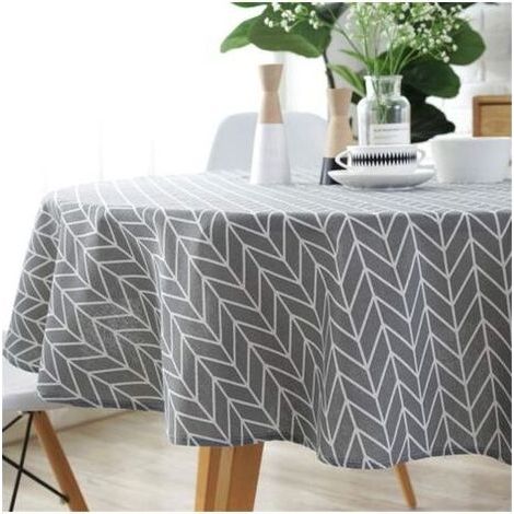 Nappe ronde en coton et lin Linge de table Entretien facile Jardin Salle Décoration de table gris 120cm (1/5)