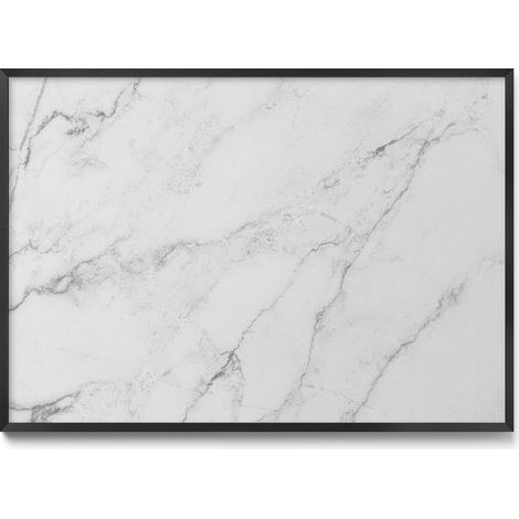 Tableau Magnétique en Métal pour Aimants - Motif Marbre clair délicat - Minimaliste - Cadre Noir - 100x70 cm - Tableau Métallique Aimanté