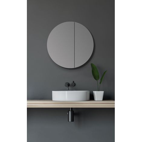 Talos Spiegelschrank Bad rund Ø 60 cm - Badezimmer Spiegelschrank mit hochwertigem Aluminium Korpus - Bad Spiegelschrank mit zwei Glaseinlegeböden (1/4)