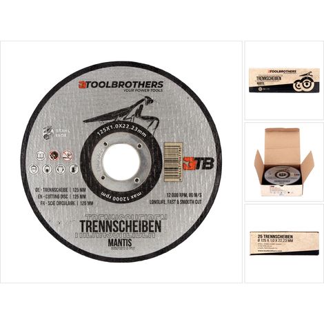 Toolbrothers MANTIS set di 25 dischi da taglio di qualità professionale, 125 x 22,23 x 1 mm per la lavorazione di metallo, acciaio, acciaio inox / INOX per smerigliatrici angolari