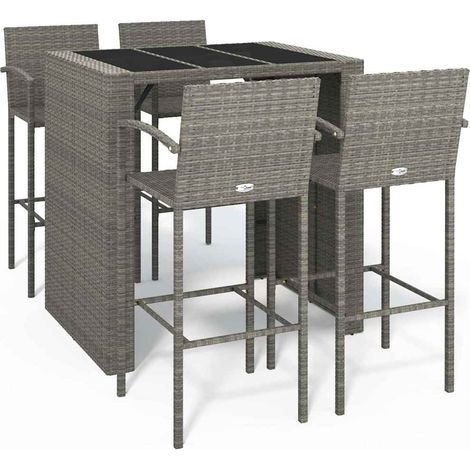 Maison Exclusive - 5-tlg. Gartenbar-Set Grau Poly Rattan (1/5)