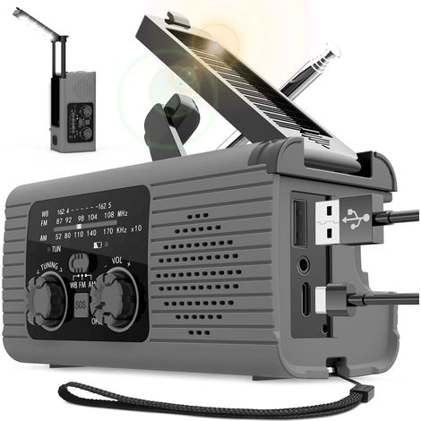 Radio à manivelle,Radio à manivelle à énergie solaire Radio AM/FM/NOAA alimentée par batterie Radio d'alarme SOS, charge à 3 voies, Radio de survie, batterie externe pour voyages, Camping, randonn (1/5)