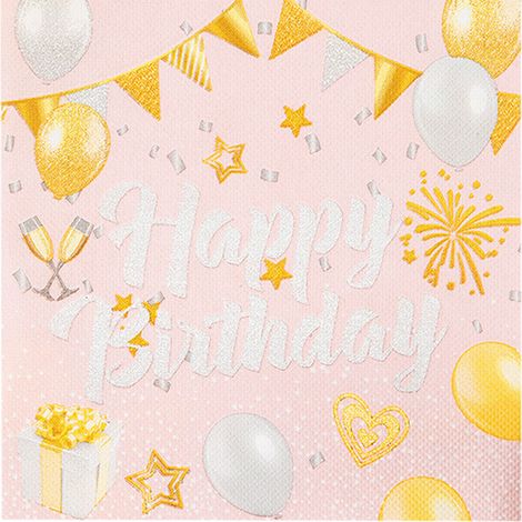 Serviettes (lot de 60) │ Motif anniversaire « Joyeux anniversaire » │ Serviettes en papier 33x33cm │ Accessoires de fête en tissu (lot de 60 serviettes « Joyeux anniversaire ») (1/5)