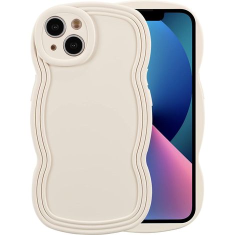 Coque antichoc en silicone blanc cassé pour iPhone 13 avec cadre ondulé uni, fine et souple, idéale pour femmes et filles, protection intégrale de l'appareil photo. (1/5)