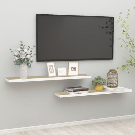 FIMEI Étagères flottantes 2 pcs Chêne et blanc 120x23,5x3,8 cm MDF (1/5)