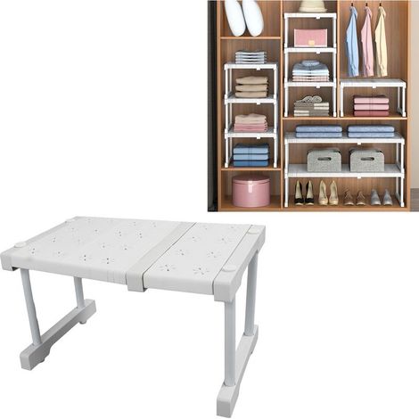 Étagère extensible pour placard et salle de bains, 11 pièces, ajustable en longueur (27 à 38 cm), résistance 55 kg, matériau carbone et plastique (1/5)