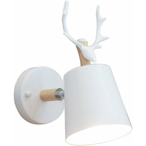 BUNTHAUS Créatif Applique Murale Moderne Lampe Murale Simple Lampe de Mur Fer E27 Base Tête de Cerf Nordique Style Art Déco pour Chambre, Salon, Chambre d'enfants, Restaurant, Couloir, Escaliers (Blan (1/5)