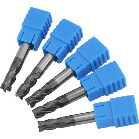 TONYSA Lot de 5 fraises à tige droite en carbure de tungstène à 4 cannelures à bout carré CNC - 6 mm de diamètre x 50 mm de longueur (1/5)
