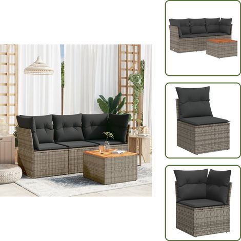 4-tlg. Garten-Sofagarnitur mit Kissen Grau Poly Rattan - Gartenmöbel Set - PE-Rattan Möbel - Outdoor Sofa - Esstisch - Lounge Set (1/5)