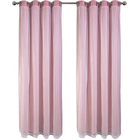 Rideaux occultants double épaisseur et voilages à œillets — Idéaux pour chambres et salons (Rose, 132 x 160 cm). (1/5)