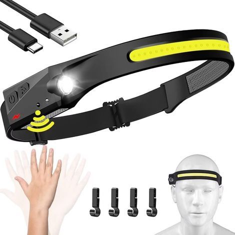 Wiederaufladbare Stirnlampe, 230° breiter LED-Lichtstrahl mit Bewegungssensor für Erwachsene - Campingzubehör, wasserdichte Taschenlampe zum Wandern, Laufen, für Reparaturen usw. (1/5)