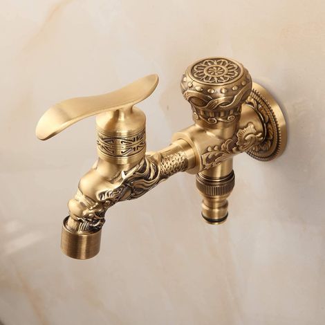 Robinet dragon double sortie cuivre antique – Adapté salle de bain et jardin extérieur – Design original