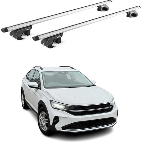 OMAC Barres de toit aluminium certifiées TÜV pour VW Taigo 2021-2026 – Pour rails de toit standards – Rainure en T – Charge max 90 kg – 2 antivols Argent (1/4)