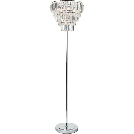Litecraft Floor Lamp G9 Base With Crystal Effect Pendant Shade - Polished Chrome (1/5)