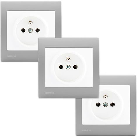 SIEMENS Lot de 3 Prise 2P+T Blanc Delta Iris + Plaque basic Silver