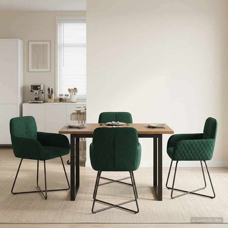 Lot de 4 chaises de salle à manger en velours vert foncé avec accoudoirs - PANGIVO (1/5)
