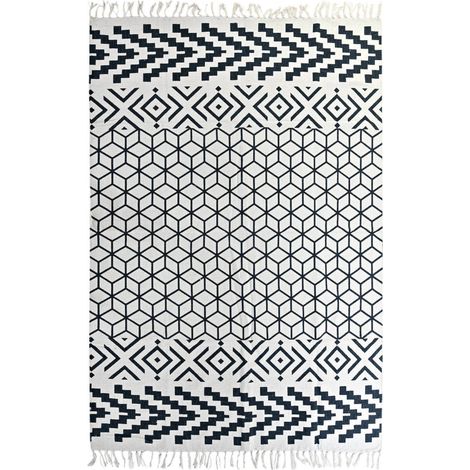 Tapis coton boho noir et blanc style géométrique élégant - Noir et blanc géométrique (1/4)