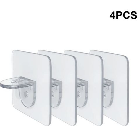 4pièces chevilles de support d\'étagère adhésives sans poinçon clair placard armoire étagère chevilles cintres muraux (1/4)