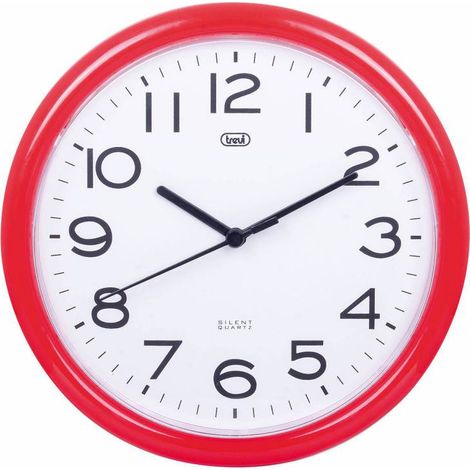 Trevi OM 3301 Orologio da Parete Silenzioso 24cm, Movimento Continuo SWEEP Senza Tic-Tac, Design Moderno e Minimalista, Ideale per Casa e Ufficio, Funzionamento con Batteria AA, Rosso